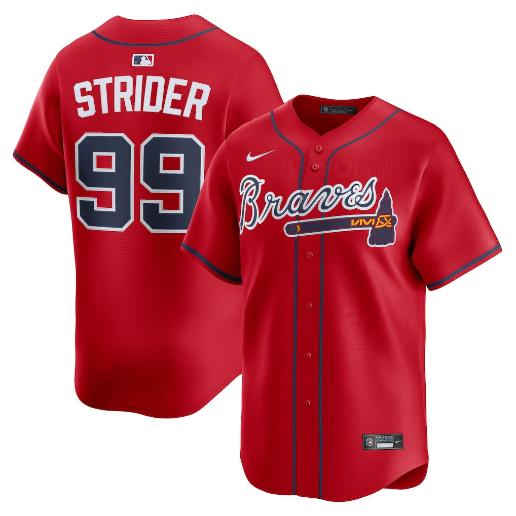 Spencer Strider Atlanta Braves Alternate Limited Player Jersey - Red baseball jersey product view 1