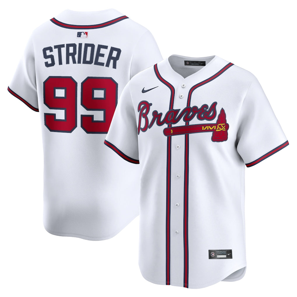 Spencer Strider Atlanta Braves Home Limited Player Jersey - White baseball jersey product view 1