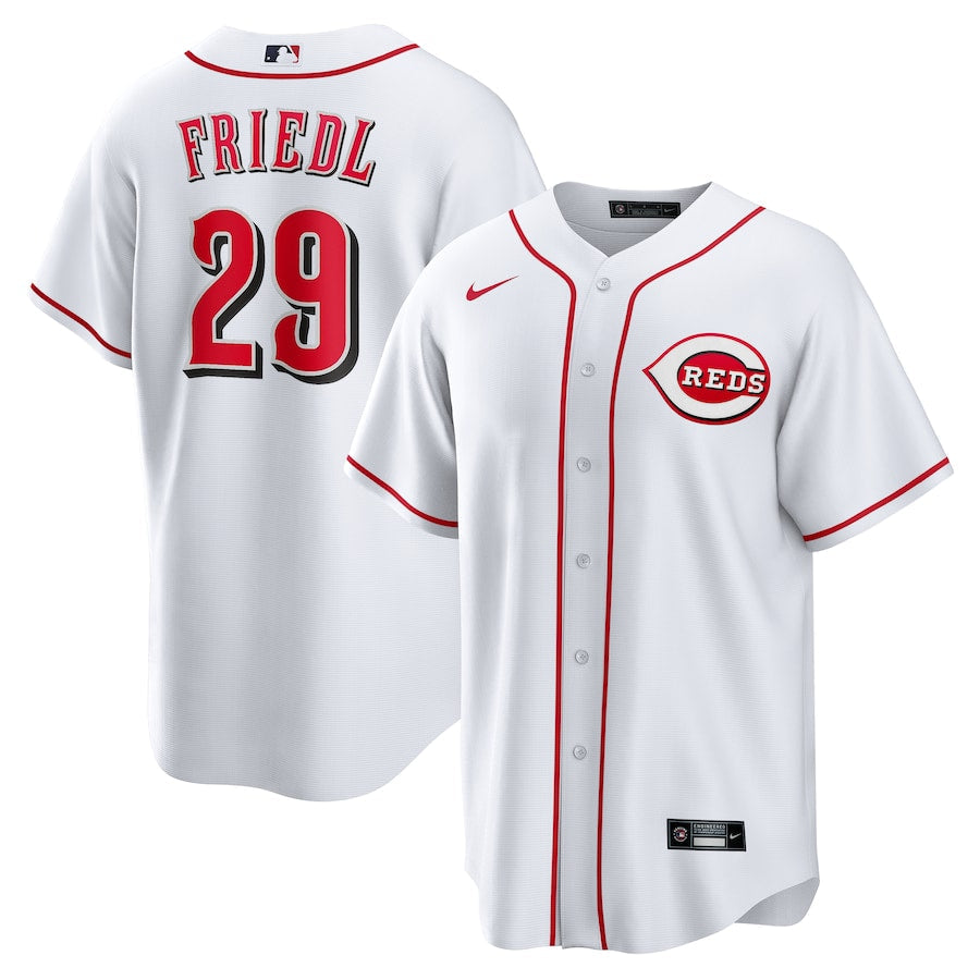 TJ Friedl Cincinnati Reds Home Jersey - White baseball jersey product view 1
