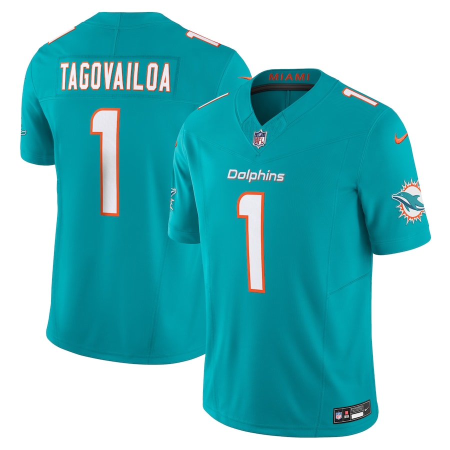Tua Tagovailoa Miami Dolphins Jersey - Aqua football jersey product view 1
