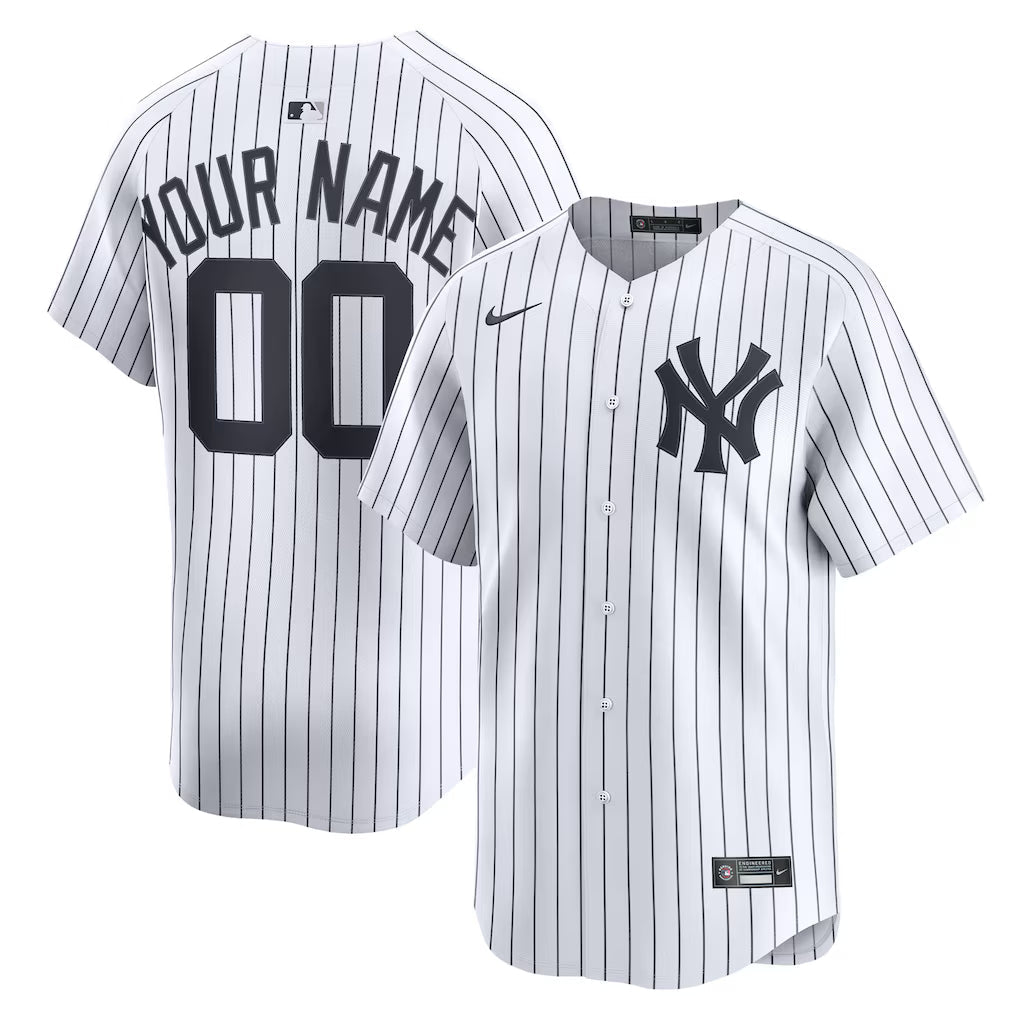 Custom New York Yankees Home Limited Jersey - White baseball jersey product view 1