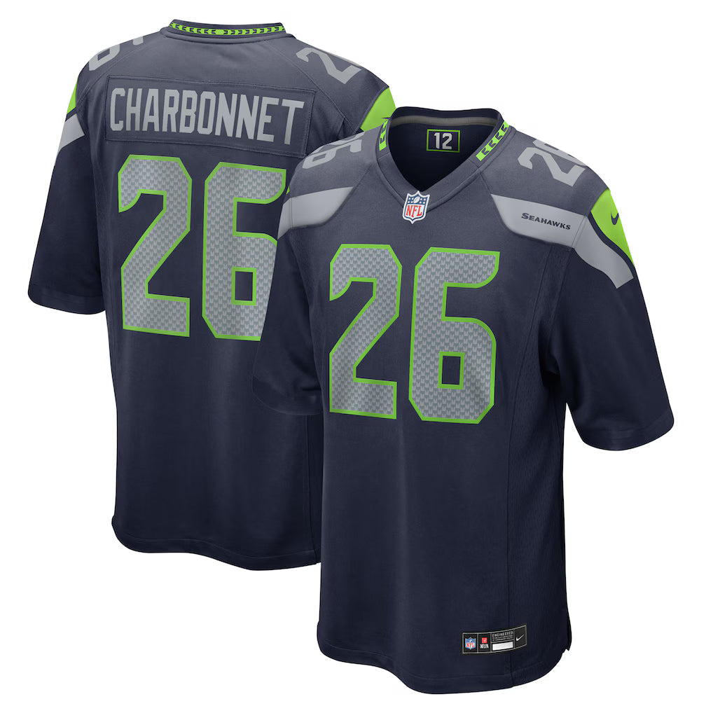 Zach Charbonnet Seattle Seahawks Jersey - Navy football jersey product view 1