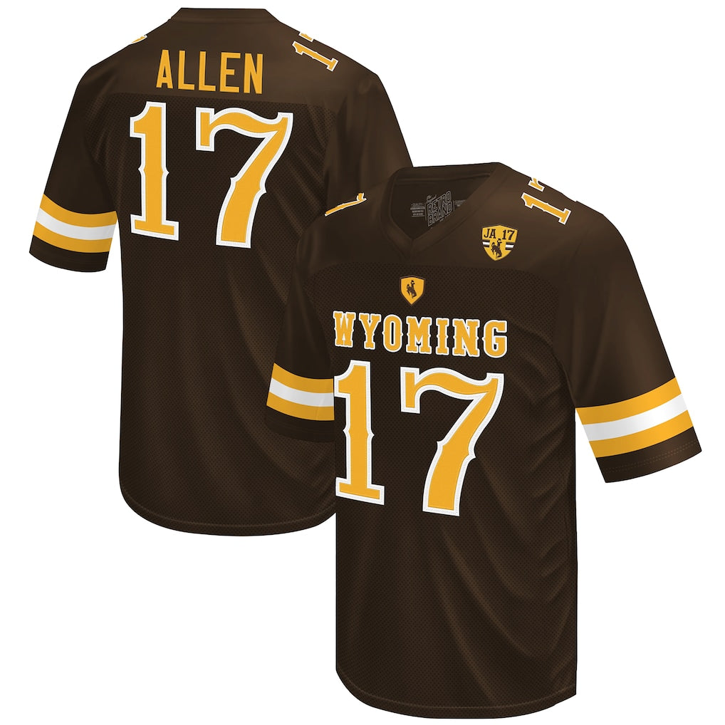 Josh Allen Wyoming Cowboys Original Retro Brand Throwback Football Jersey - Brown football jersey product view 1
