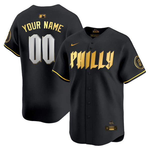 Custom Philadelphia Phillies City Connect “Philly” Limited Jersey - Black Gold baseball jersey product view 1