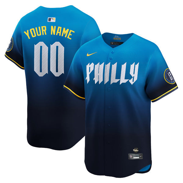 Custom Philadelphia Phillies City Connect Jersey – Blue baseball jersey product view 1