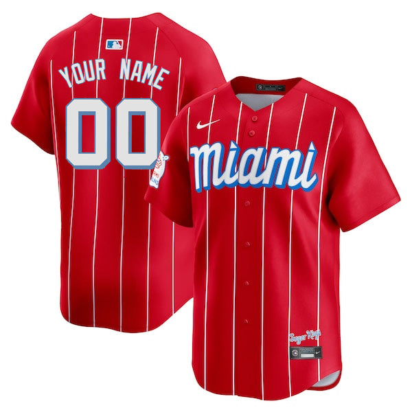 Custom Miami Marlins City Connect Limited Jersey - Red baseball jersey product view 1