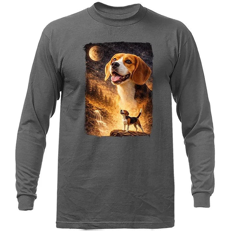 Beagle Howling at Moon Night Forest Dog Waterfall - Adult & Kids T-Shirts, Sweatshirts & Hoodies apparel design preview 1