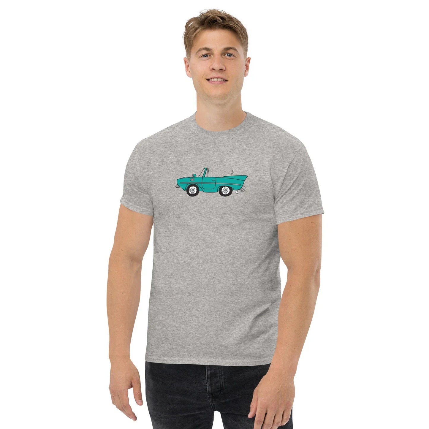 Turquoise Amphicar Cartoon Drawing Unisex Classic - Adult & Kids T-Shirts, Sweatshirts & Hoodies apparel design preview 1