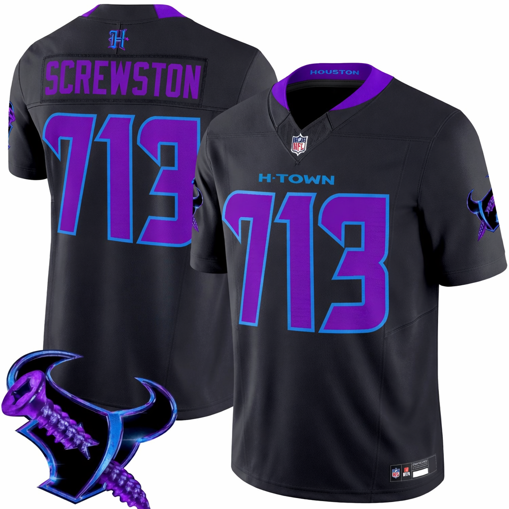 Screwston 713 Houston Texans DJ Screw Special Edition Jersey - Black Purple football jersey product view 1