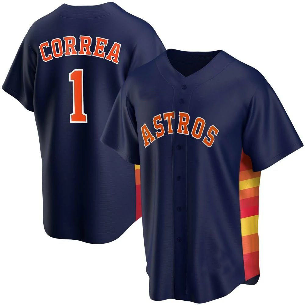 Baseball Houston Astros #1 Carlos Correa Navy Stitched Jersey baseball jersey product view 1