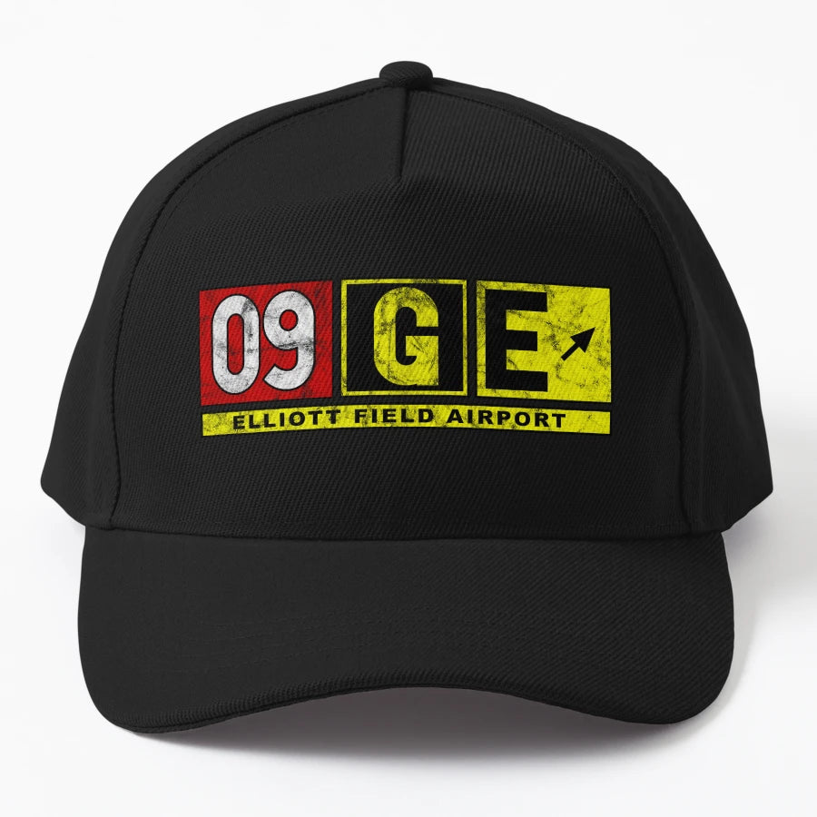 09Ge Elliott Field Airport Taxiway Sign Denim Baseball Cap - Snapback, Trucker Hat, Dad Hat, Denim Baseball Cap