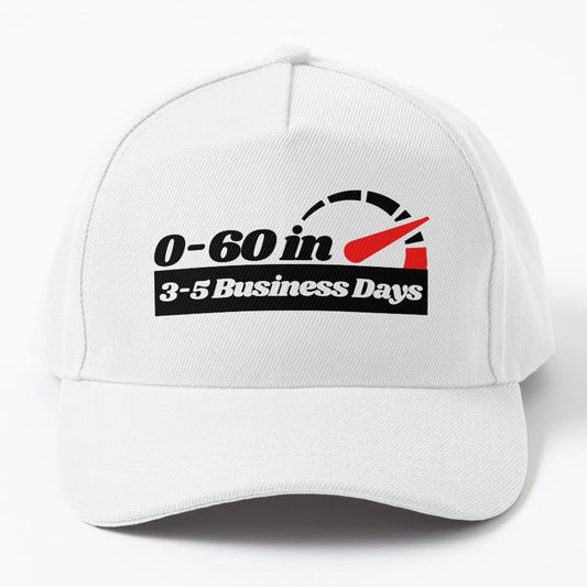 0 To 60 3 To 5 Business Days Funny Car New Era Snapback - Snapback, Trucker Hat, Dad Hat, Denim Baseball Cap