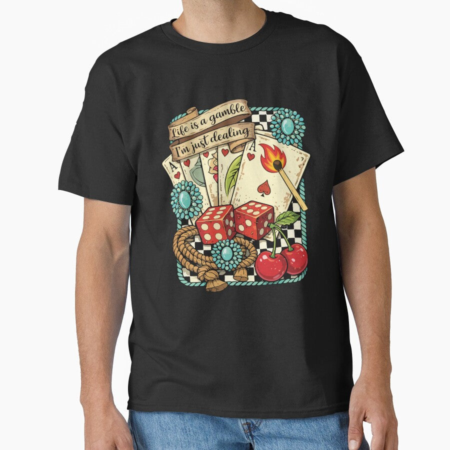 Life Is A Gamble I'm Just Dealing Retro Western - Adult & Kids T-Shirts, Sweatshirts & Hoodies apparel design preview 1