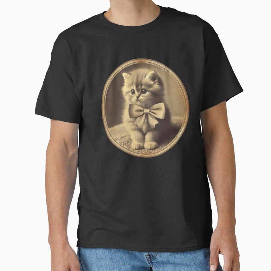 Retro fluffyt grey vintage kitti wearing bows by - Adult & Kids T-Shirts, Sweatshirts & Hoodies apparel design preview 1