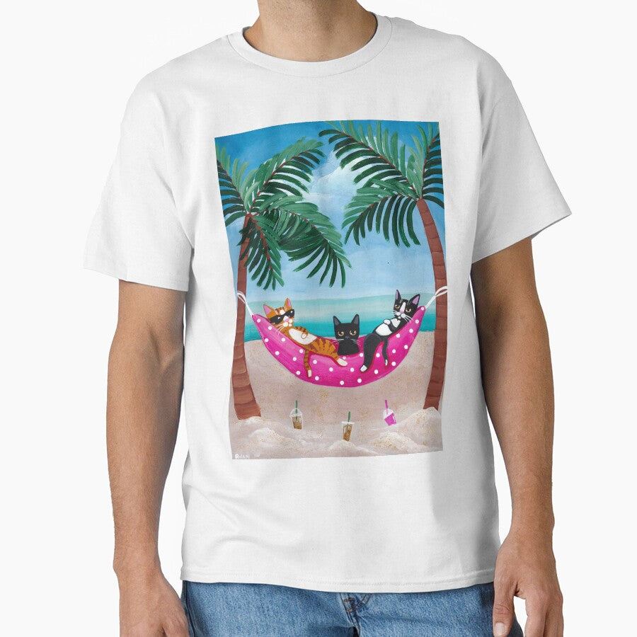 Cats on Summer Holiday by KilkennyCat Art - Adult & Kids T-Shirts, Sweatshirts & Hoodies apparel design preview 1