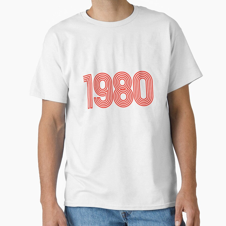 1980 Neon Red Line Glow Synthwave Birth Year by - Adult & Kids T-Shirts, Sweatshirts & Hoodies apparel design preview 1
