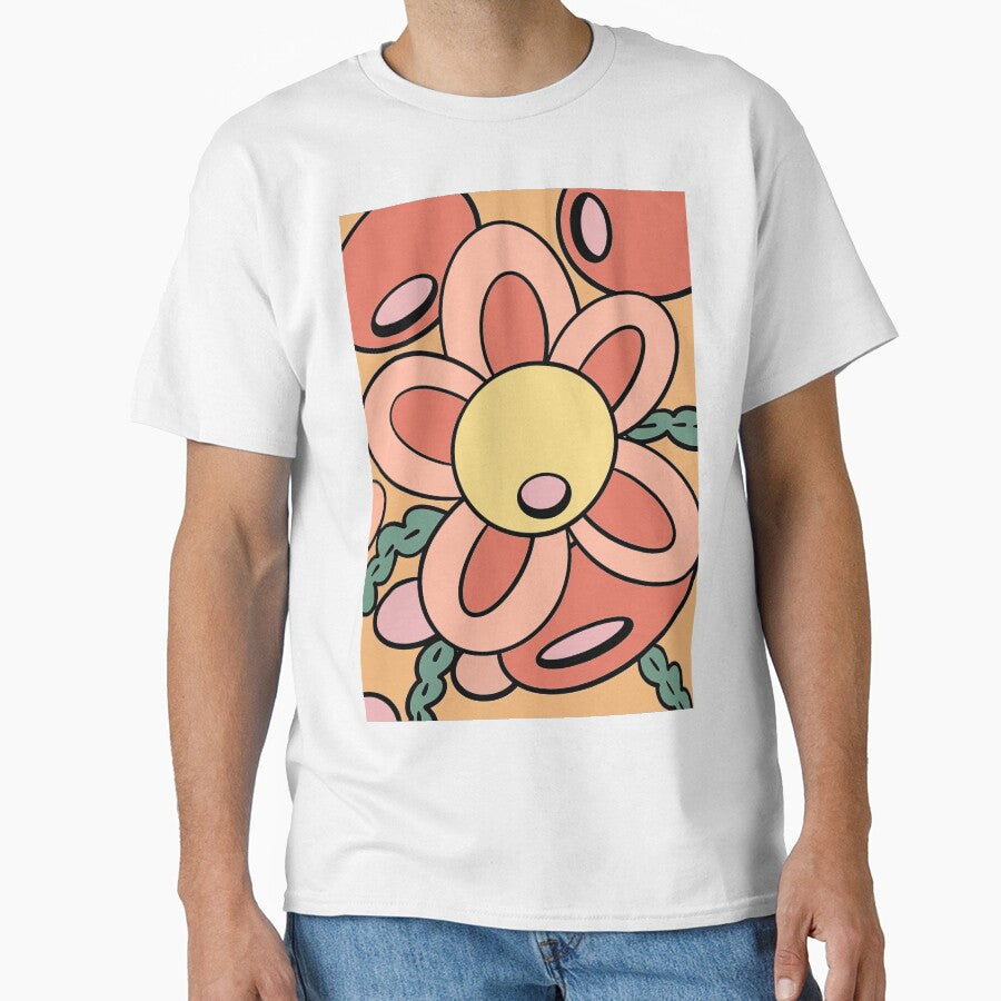 Retro Daisy Flower Pattern Cute Peach Floral - Adult & Kids T-Shirts, Sweatshirts & Hoodies apparel design preview 1