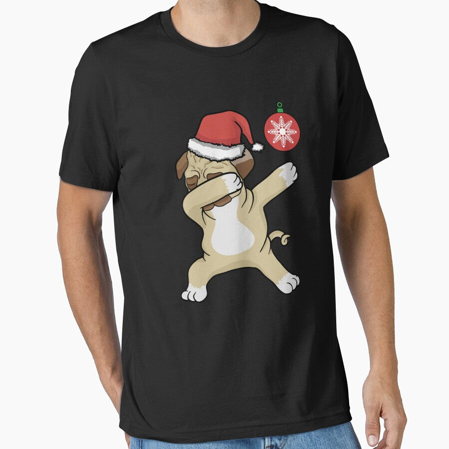 Cute Dabbing Pug Dog Owner Christmas Ball Winter - Adult & Kids T-Shirts, Sweatshirts & Hoodies apparel design preview 1