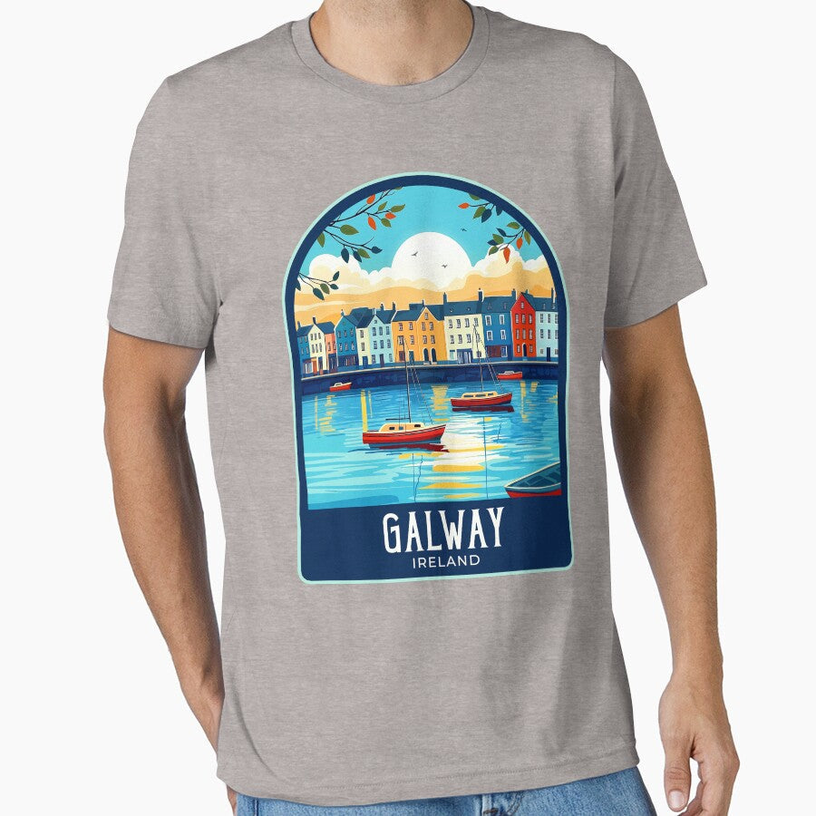 Galway Vintage Travel Illustration by HomeLivingCo - Adult & Kids T-Shirts, Sweatshirts & Hoodies apparel design preview 1