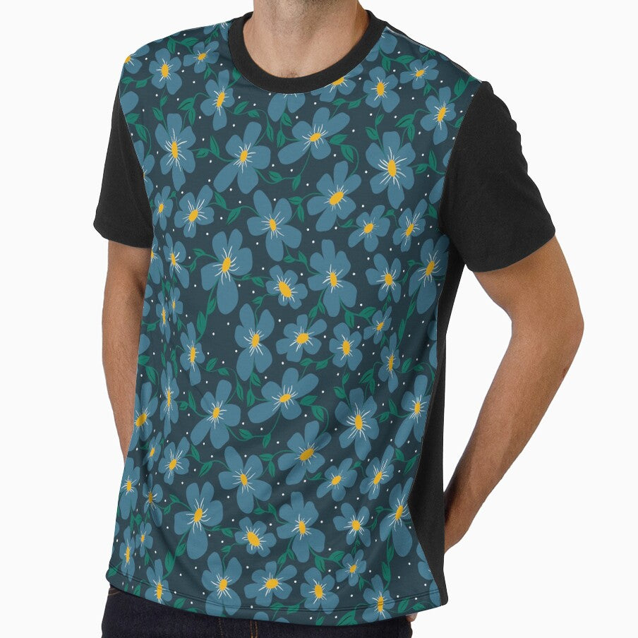 Blue Yellow Groovy Retro Flowers by ShoniwDesigns - Adult & Kids T-Shirts, Sweatshirts & Hoodies apparel design preview 1