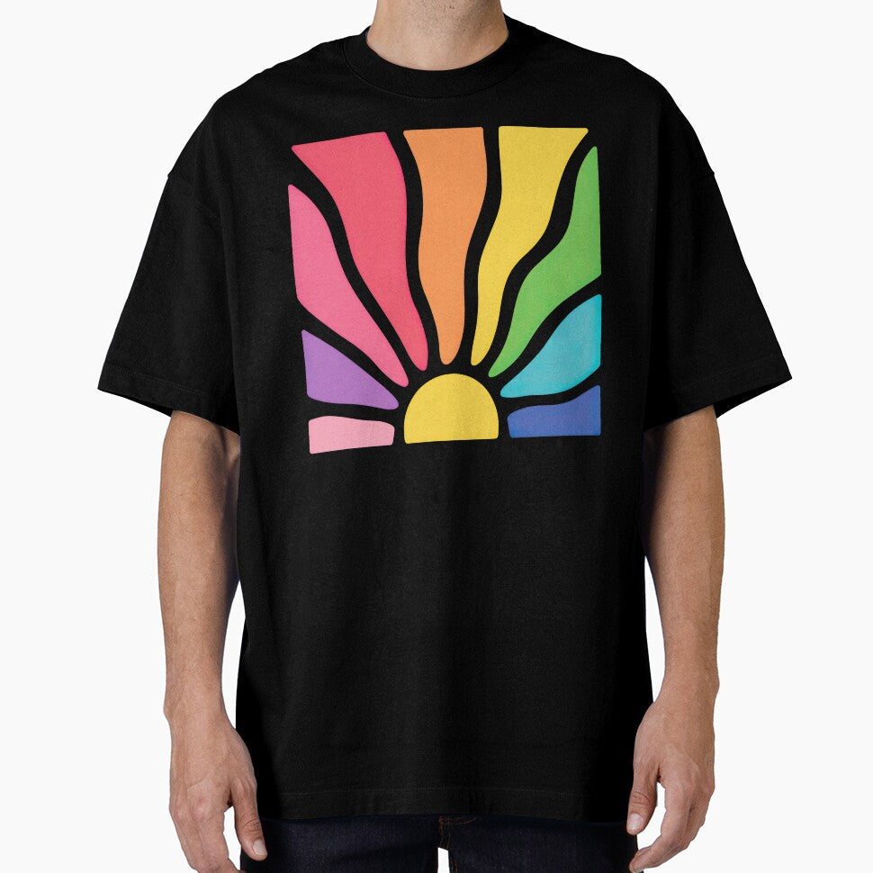 Retro Rainbow Sunburst Abstract Colorful Sunrise Art - Adult & Kids T-Shirts, Sweatshirts & Hoodies apparel design preview 1
