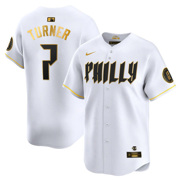 Trea Turner Philadelphia Phillies City Connect “Philly” Limited Jersey - White Gold baseball jersey product view 1