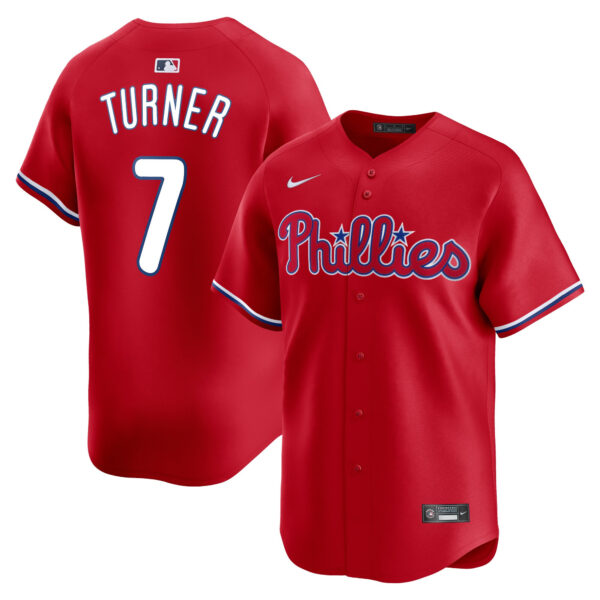 Trea Turner Philadelphia Phillies Alternate Limited Jersey - Red baseball jersey product view 1