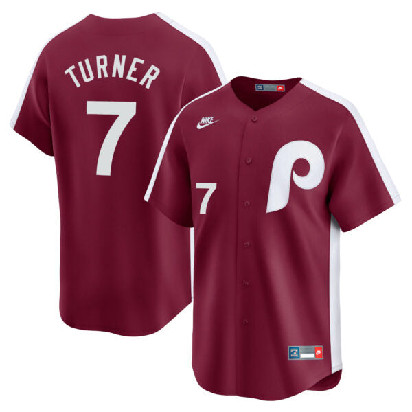 Trea Turner Philadelphia Phillies Cooperstown Limited Jersey - Maroon baseball jersey product view 1