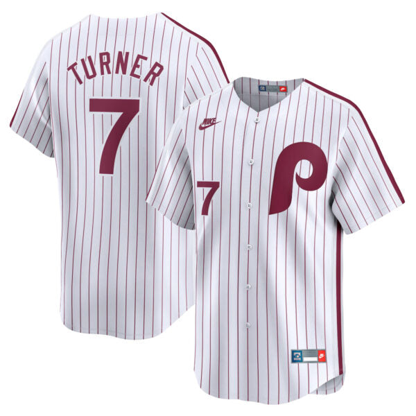 Trea Turner Philadelphia Phillies Cooperstown Limited Jersey - White baseball jersey product view 1