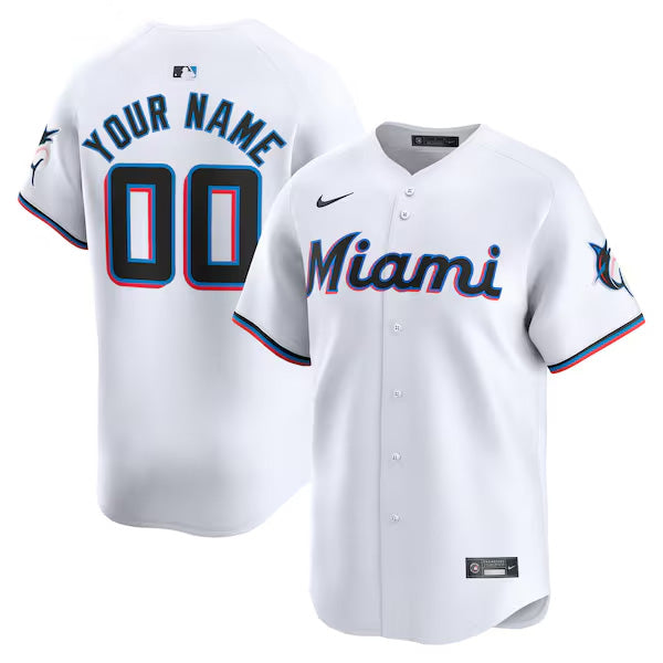 Custom Miami Marlins Home Limited Jersey - White baseball jersey product view 1