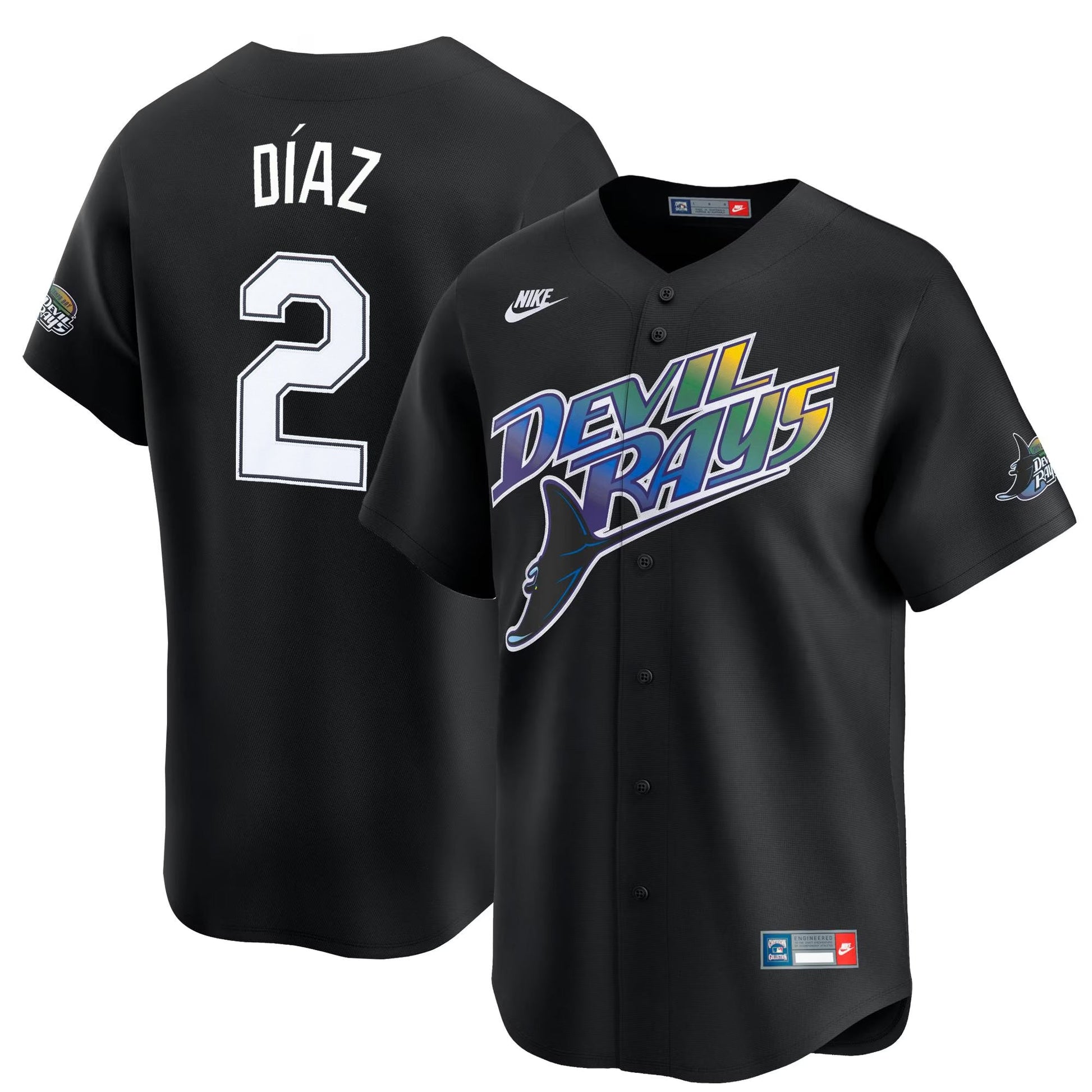 Yandy Diaz Tampa Bay Rays Cooperstown Collection Jersey - Black baseball jersey product view 1