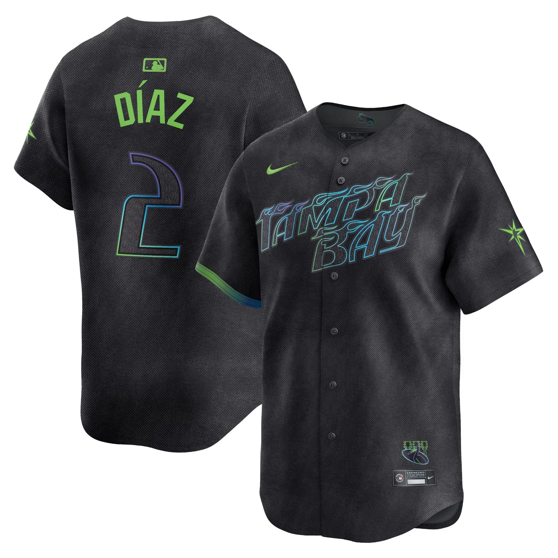 Yandy Diaz Tampa Bay Rays City Connect Jersey - Charcoal baseball jersey product view 1