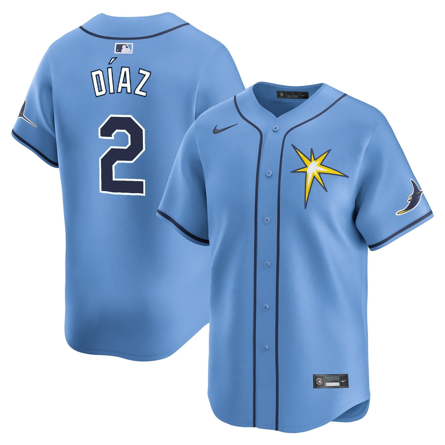 Yandy Diaz Tampa Bay Rays Alternate Jersey - Light Blue baseball jersey product view 1