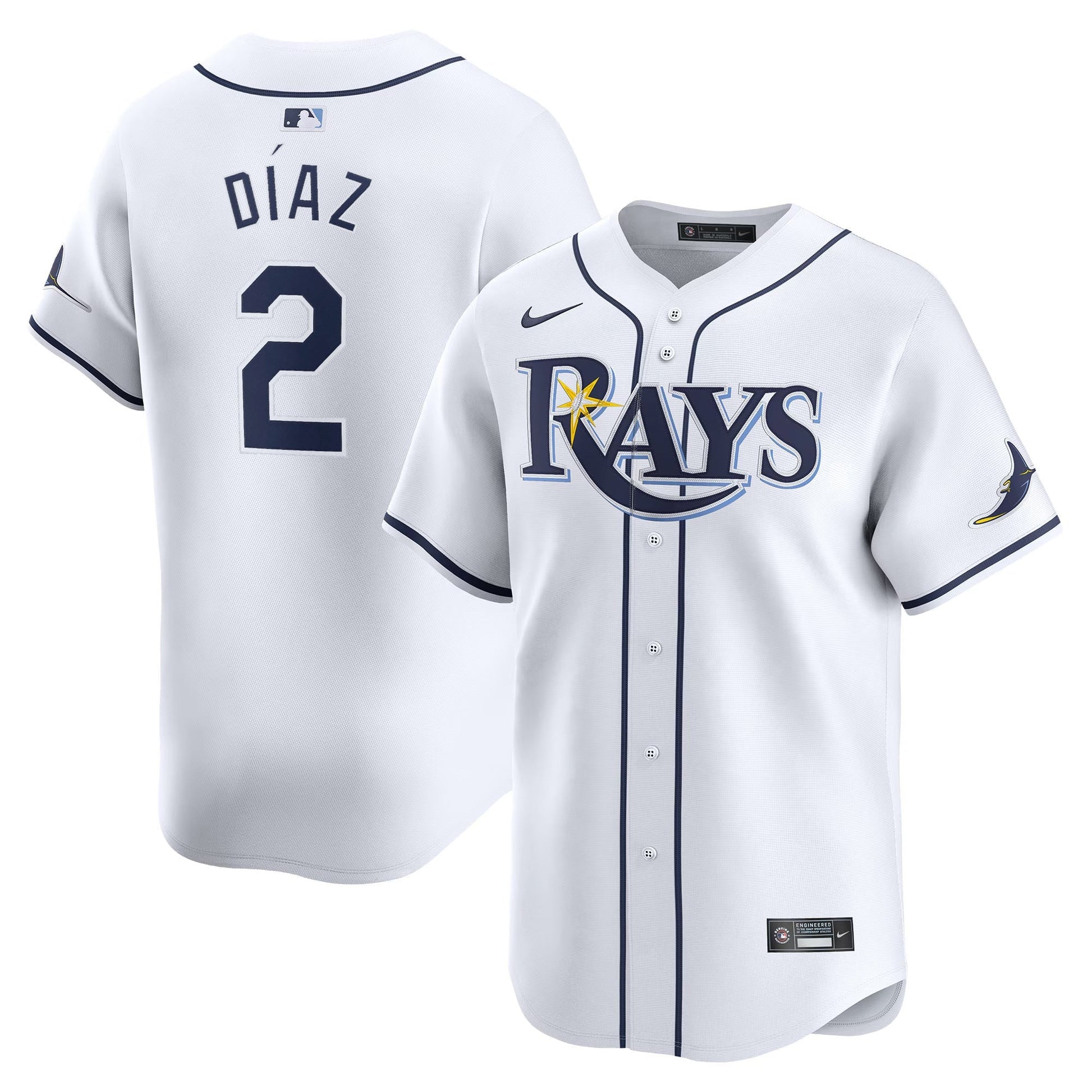 Yandy Diaz Tampa Bay Rays Home Jersey - White baseball jersey product view 1